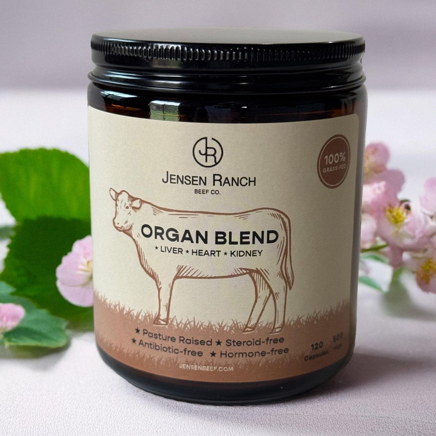 Grass-fed organ blend supplement capsules with liver heart kidney